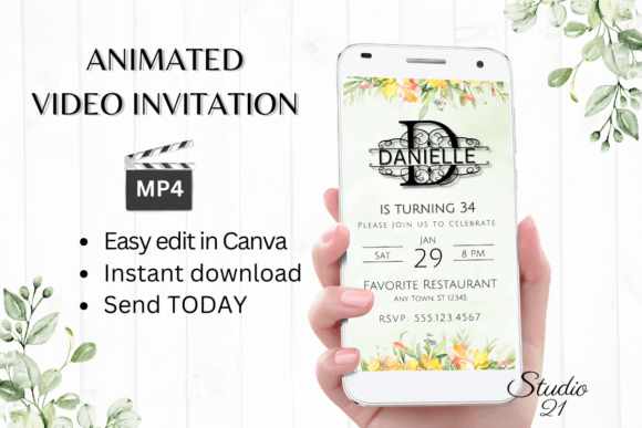 Birthday Invitation (Monogram Letter D) & Animated Video Template