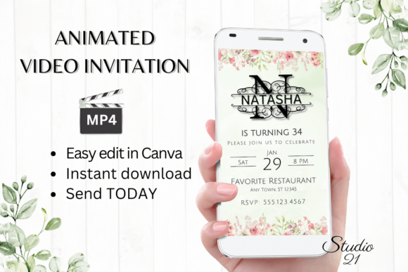 Birthday Invitation (Monogram Letter N): A Digital Animated Template