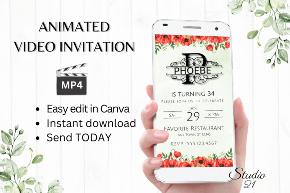 Birthday Invitation (Monogram Letter P) Digital Animated Video