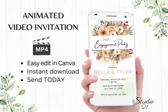 Fall Engagement Party Invite W1166: Your Digital Canva Template