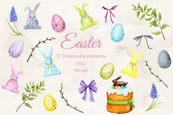 Happy Easter! Watercolor Clipart PNG for Spring Projects