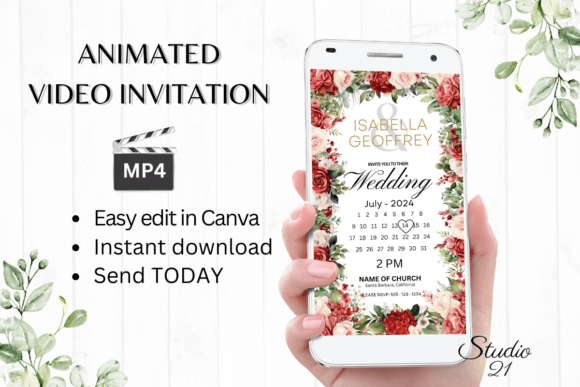 Red Roses Wedding Invitation W8440B: A Modern Animated Design