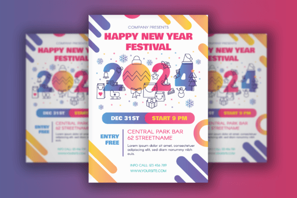 Stylish Happy 2024 New Year Poster: Your All-in-One Festive Template